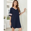 Ekouaer Nightgowns for Women Cotton Night Gowns Short Sleeve Sleepwear | Ladies Sleep Shirts Casual T Shirt Nightgown V Neck Night Shirts Soft Moo Moos Color Block Pajama Shirt Plus Size Nightshirts(A_navy Blue)