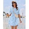Ekouaer Nightgowns for Women Cotton Sleep Shirt Short Sleeve Night Shirt | Crew Neck Night Gown, Soft Sleepwear, Casual T Shirt Pajama Dress, Short Lounge Dress, Pullover Loungewear for Daily, Sleep(Blue Flowers)