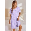 Ekouaer Nightgowns for Women House Dress with Pockets Button Down Sleepshirt Short Sleeve Nightshirt Housecoat | Button Up Night Gowns,Short Sleeve Housecoat,Moo Moos for Elderly Women,Labor and Delivery Gown for Pregnant and Postpartum(Purple Floral)