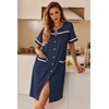 Ekouaer Nightgowns for Women House Dress with Pockets Button Down Sleepshirt Short Sleeve Nightshirt Housecoat | Button Up Night Gowns,Short Sleeve Housecoat,Moo Moos for Elderly Women,Labor and Delivery Gown for Pregnant and Postpartum(Navy)