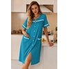 Ekouaer Nightgowns for Women House Dress with Pockets Button Down Sleepshirt Short Sleeve Nightshirt Housecoat | Button Up Night Gowns,Short Sleeve Housecoat,Moo Moos for Elderly Women,Labor and Delivery Gown for Pregnant and Postpartum(Blue Green)