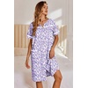 Ekouaer Nightgowns for Women House Dress with Pockets Button Down Sleepshirt Short Sleeve Nightshirt Housecoat | Button Up Night Gowns,Short Sleeve Housecoat,Moo Moos for Elderly Women,Labor and Delivery Gown for Pregnant and Postpartum(Purple Dots)