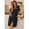 Ekouaer Nightgowns for Women House Dress with Pockets Button Down Sleepshirt Short Sleeve Nightshirt Housecoat | Button Up Night Gowns,Short Sleeve Housecoat,Moo Moos for Elderly Women,Labor and Delivery Gown for Pregnant and Postpartum(Black)