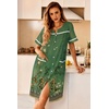 Ekouaer Nightgowns for Women House Dress with Pockets Button Down Sleepshirt Short Sleeve Nightshirt Housecoat | Button Up Night Gowns,Short Sleeve Housecoat,Moo Moos for Elderly Women,Labor and Delivery Gown for Pregnant and Postpartum(Green Flower)