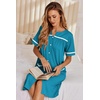 Ekouaer Nightgowns for Women House Dress with Pockets Button Down Sleepshirt Short Sleeve Nightshirt Housecoat | Button Up Night Gowns,Short Sleeve Housecoat,Moo Moos for Elderly Women,Labor and Delivery Gown for Pregnant and Postpartum(Blue Green)