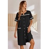 Ekouaer Nightgowns for Women House Dress with Pockets Button Down Sleepshirt Short Sleeve Nightshirt Housecoat | Button Up Night Gowns,Short Sleeve Housecoat,Moo Moos for Elderly Women,Labor and Delivery Gown for Pregnant and Postpartum(Black)
