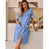 Ekouaer Nightgowns for Women House Dress with Pockets Button Down Sleepshirt Short Sleeve Nightshirt Housecoat | Button Up Night Gowns,Short Sleeve Housecoat,Moo Moos for Elderly Women,Labor and Delivery Gown for Pregnant and Postpartum(Blue Plum)