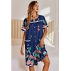 Ekouaer Nightgowns for Women House Dress with Pockets Button Down Sleepshirt Short Sleeve Nightshirt Housecoat | Button Up Night Gowns,Short Sleeve Housecoat,Moo Moos for Elderly Women,Labor and Delivery Gown for Pregnant and Postpartum(Navy Flower)