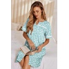 Ekouaer Nightgowns for Women House Dress with Pockets Button Down Sleepshirt Short Sleeve Nightshirt Housecoat | Button Up Night Gowns,Short Sleeve Housecoat,Moo Moos for Elderly Women,Labor and Delivery Gown for Pregnant and Postpartum(Green Floral)