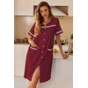 Ekouaer Nightgowns for Women House Dress with Pockets Button Down Sleepshirt Short Sleeve Nightshirt Housecoat | Button Up Night Gowns,Short Sleeve Housecoat,Moo Moos for Elderly Women,Labor and Delivery Gown for Pregnant and Postpartum(Wine Red)