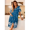 Ekouaer Nightgowns for Women House Dress with Pockets Button Down Sleepshirt Short Sleeve Nightshirt Housecoat | Button Up Night Gowns,Short Sleeve Housecoat,Moo Moos for Elderly Women,Labor and Delivery Gown for Pregnant and Postpartum(Blue Green Flower)