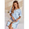 Ekouaer Nightgowns for Women House Dress with Pockets Button Down Sleepshirt Short Sleeve Nightshirt Housecoat | Button Up Night Gowns,Short Sleeve Housecoat,Moo Moos for Elderly Women,Labor and Delivery Gown for Pregnant and Postpartum(Blue Floral)