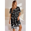 Ekouaer Nightgowns for Women House Dress with Pockets Button Down Sleepshirt Short Sleeve Nightshirt Housecoat | Button Up Night Gowns,Short Sleeve Housecoat,Moo Moos for Elderly Women,Labor and Delivery Gown for Pregnant and Postpartum(Black Butterfly Flower)