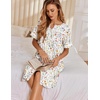 Ekouaer Nightgowns for Women House Dress with Pockets Button Down Sleepshirt Short Sleeve Nightshirt Housecoat | Button Up Night Gowns,Short Sleeve Housecoat,Moo Moos for Elderly Women,Labor and Delivery Gown for Pregnant and Postpartum(White Flowers)