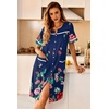 Ekouaer Nightgowns for Women House Dress with Pockets Button Down Sleepshirt Short Sleeve Nightshirt Housecoat | Button Up Night Gowns,Short Sleeve Housecoat,Moo Moos for Elderly Women,Labor and Delivery Gown for Pregnant and Postpartum(Navy Flower)