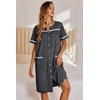 Ekouaer Nightgowns for Women House Dress with Pockets Button Down Sleepshirt Short Sleeve Nightshirt Housecoat | Button Up Night Gowns,Short Sleeve Housecoat,Moo Moos for Elderly Women,Labor and Delivery Gown for Pregnant and Postpartum(Dark Grey)