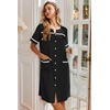 Ekouaer Nightgowns for Women House Dress with Pockets Button Down Sleepshirt Short Sleeve Nightshirt Housecoat | Button Up Night Gowns,Short Sleeve Housecoat,Moo Moos for Elderly Women,Labor and Delivery Gown for Pregnant and Postpartum(Black)