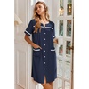 Ekouaer Nightgowns for Women House Dress with Pockets Button Down Sleepshirt Short Sleeve Nightshirt Housecoat | Button Up Night Gowns,Short Sleeve Housecoat,Moo Moos for Elderly Women,Labor and Delivery Gown for Pregnant and Postpartum(Navy)