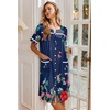Ekouaer Nightgowns for Women House Dress with Pockets Button Down Sleepshirt Short Sleeve Nightshirt Housecoat | Button Up Night Gowns,Short Sleeve Housecoat,Moo Moos for Elderly Women,Labor and Delivery Gown for Pregnant and Postpartum(Navy Flower)