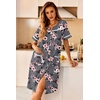 Ekouaer Nightgowns for Women House Dress with Pockets Button Down Sleepshirt Short Sleeve Nightshirt Housecoat | Button Up Night Gowns,Short Sleeve Housecoat,Moo Moos for Elderly Women,Labor and Delivery Gown for Pregnant and Postpartum(Grey Floral)