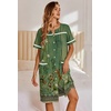 Ekouaer Nightgowns for Women House Dress with Pockets Button Down Sleepshirt Short Sleeve Nightshirt Housecoat | Button Up Night Gowns,Short Sleeve Housecoat,Moo Moos for Elderly Women,Labor and Delivery Gown for Pregnant and Postpartum(Green Flower)