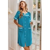 Ekouaer Nightgowns for Women House Dress with Pockets Button Down Sleepshirt Short Sleeve Nightshirt Housecoat | Button Up Night Gowns,Short Sleeve Housecoat,Moo Moos for Elderly Women,Labor and Delivery Gown for Pregnant and Postpartum(Blue Green)