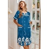 Ekouaer Nightgowns for Women House Dress with Pockets Button Down Sleepshirt Short Sleeve Nightshirt Housecoat | Button Up Night Gowns,Short Sleeve Housecoat,Moo Moos for Elderly Women,Labor and Delivery Gown for Pregnant and Postpartum(Blue Green Flower)