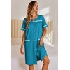 Ekouaer Nightgowns for Women House Dress with Pockets Button Down Sleepshirt Short Sleeve Nightshirt Housecoat | Button Up Night Gowns,Short Sleeve Housecoat,Moo Moos for Elderly Women,Labor and Delivery Gown for Pregnant and Postpartum(Blue Green)