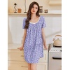 Ekouaer Nightgowns for Women Pleated Sleep Shirts Short Sleeve Night Shirts | Lace Trim Night Gown Ladies Sleep Dress Night Dress Victorian Sleepwear Soft Pajama Dress Casual Loungewear, Cute Print(Floral Purple)