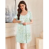 Ekouaer Nightgowns for Women Pleated Sleep Shirts Short Sleeve Night Shirts | Lace Trim Night Gown Ladies Sleep Dress Night Dress Victorian Sleepwear Soft Pajama Dress Casual Loungewear, Cute Print(Floral Light Green)