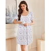 Ekouaer Nightgowns for Women Pleated Sleep Shirts Short Sleeve Night Shirts | Lace Trim Night Gown Ladies Sleep Dress Night Dress Victorian Sleepwear Soft Pajama Dress Casual Loungewear, Cute Print(Purple Blossom)