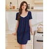 Ekouaer Nightgowns for Women Pleated Sleep Shirts Short Sleeve Night Shirts | Lace Trim Night Gown Ladies Sleep Dress Night Dress Victorian Sleepwear Soft Pajama Dress Casual Loungewear, Cute Print(Navy Blue)