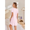 Ekouaer Nightgowns for Women Pleated Sleep Shirts Short Sleeve Night Shirts | Lace Trim Night Gown Ladies Sleep Dress Night Dress Victorian Sleepwear Soft Pajama Dress Casual Loungewear, Cute Print(Pink Petal Whisper)