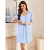 Ekouaer Nightgowns for Women Pleated Sleep Shirts Short Sleeve Night Shirts | Lace Trim Night Gown Ladies Sleep Dress Night Dress Victorian Sleepwear Soft Pajama Dress Casual Loungewear, Cute Print(Blue Bow Stripes)
