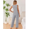 Ekouaer Womens Pajamas Set Sleeveless Lounge Sets Tank Top and Pants Pjs | V Neck Top Loungewear with Side Slit, Comfy Lounge Pants with Pockets, Elastic Waistband, 2 Piece Sleepwear, Loose Fit(Light Grey)