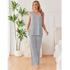 Ekouaer Womens Pajamas Set Sleeveless Lounge Sets Tank Top and Pants Pjs | V Neck Top Loungewear with Side Slit, Comfy Lounge Pants with Pockets, Elastic Waistband, 2 Piece Sleepwear, Loose Fit(Light Grey)