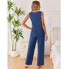 Ekouaer Womens Pajamas Set Sleeveless Lounge Sets Tank Top and Pants Pjs | V Neck Top Loungewear with Side Slit, Comfy Lounge Pants with Pockets, Elastic Waistband, 2 Piece Sleepwear, Loose Fit(Navy Blue)