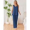 Ekouaer Womens Pajamas Set Sleeveless Lounge Sets Tank Top and Pants Pjs | V Neck Top Loungewear with Side Slit, Comfy Lounge Pants with Pockets, Elastic Waistband, 2 Piece Sleepwear, Loose Fit(Navy Blue)