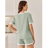 Ekouaer Womens Ribbed Knit Pajama Set Short Sleeve Top Shorts PJs | Pajama Sets for Women 2 Piece with Crew Neck Contrast Design Ribbed Knit Sleepwear Side Pockets Drawstring Waistband(Mint Green)