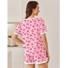 Ekouaer Womens Ribbed Knit Pajama Set Short Sleeve Top Shorts PJs | Pajama Sets for Women 2 Piece with Crew Neck Contrast Design Ribbed Knit Sleepwear Side Pockets Drawstring Waistband(Cherry-pink)