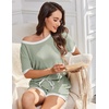 Ekouaer Womens Ribbed Knit Pajama Set Short Sleeve Top Shorts PJs | Pajama Sets for Women 2 Piece with Crew Neck Contrast Design Ribbed Knit Sleepwear Side Pockets Drawstring Waistband(Mint Green)