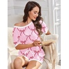 Ekouaer Womens Ribbed Knit Pajama Set Short Sleeve Top Shorts PJs | Pajama Sets for Women 2 Piece with Crew Neck Contrast Design Ribbed Knit Sleepwear Side Pockets Drawstring Waistband(Bow Tie-pink)