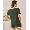 Ekouaer Womens Ribbed Knit Pajama Set Short Sleeve Top Shorts PJs | Pajama Sets for Women 2 Piece with Crew Neck Contrast Design Ribbed Knit Sleepwear Side Pockets Drawstring Waistband(Army Green)