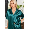 Ekouaer Womens Satin Pajama Set Short Sleeve Sleepwear Button Down Pjs | Silky Smooth Satin, Soft Top and Shorts, Bridal Getting Ready Outfit, 2 Piece Loungewear Set for Daily Sleep, Wedding Party(Blue Green)