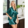 Ekouaer Womens Satin Pajama Set Short Sleeve Sleepwear Button Down Pjs | Silky Smooth Satin, Soft Top and Shorts, Bridal Getting Ready Outfit, 2 Piece Loungewear Set for Daily Sleep, Wedding Party(Blue Green)