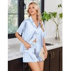 Ekouaer Womens Satin Pajama Set Short Sleeve Sleepwear Button Down Pjs | Silky Smooth Satin, Soft Top and Shorts, Bridal Getting Ready Outfit, 2 Piece Loungewear Set for Daily Sleep, Wedding Party(Blue White/Stripes)