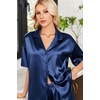 Ekouaer Womens Satin Pajama Set Short Sleeve Sleepwear Button Down Pjs | Silky Smooth Satin, Soft Top and Shorts, Bridal Getting Ready Outfit, 2 Piece Loungewear Set for Daily Sleep, Wedding Party(Navy Blue)