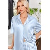 Ekouaer Womens Satin Pajama Set Short Sleeve Sleepwear Button Down Pjs | Silky Smooth Satin, Soft Top and Shorts, Bridal Getting Ready Outfit, 2 Piece Loungewear Set for Daily Sleep, Wedding Party(Blue White/Stripes)