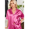 Ekouaer Womens Satin Pajama Set Short Sleeve Sleepwear Button Down Pjs | Silky Smooth Satin, Soft Top and Shorts, Bridal Getting Ready Outfit, 2 Piece Loungewear Set for Daily Sleep, Wedding Party(Rose Red)