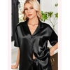Ekouaer Womens Satin Pajama Set Short Sleeve Sleepwear Button Down Pjs | Silky Smooth Satin, Soft Top and Shorts, Bridal Getting Ready Outfit, 2 Piece Loungewear Set for Daily Sleep, Wedding Party(Black)